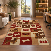 Dachshund Checkered Rug in a living room with a desk and large windows
