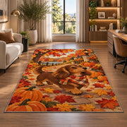 Autumn Dachshund Rug in a living room with a desk and large windows