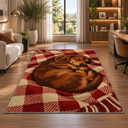 Sleeping Dachshund Blanket Rug in a living room with a desk and large windows