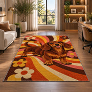 Retro Dachshund Rug in a living room with a desk and large windows