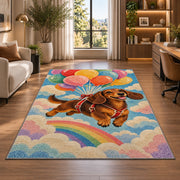 Dachshund Balloons Rug in a living room with a desk and large windows