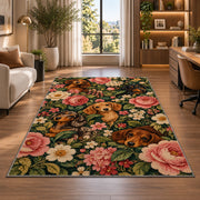 Floral Dachshund Rug in a living room with a desk and large windows