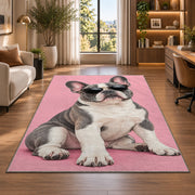 French Bulldog in Sunglasses rug in a living room with a desk and large windows