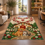 Dog and Cat Cottage Paw Heart rug in a living room with a desk and large windows