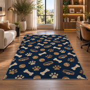 Dog Bones Balls and Paws Pattern rug in a living room with a desk and large windows