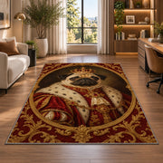 Royal Pug Portrait rug in a living room with a desk and large windows