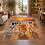 Dogs Running on the Beach rug in a living room with a desk and large windows
