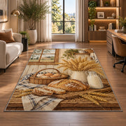 Farmhouse Kitchen Table rug in a living room with a desk and large windows