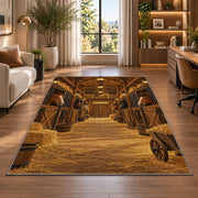 Horse Stable Barn Interior rug in a living room with a desk and large windows