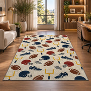 Football Gear Pattern rug in a living room with a desk and large windows