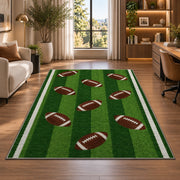 Football Turf Stripe rug in a living room with a desk and large windows