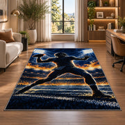 Quarterback Stadium Lights rug in a living room with a desk and large windows