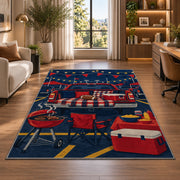 Football Tailgate Party rug in a living room with a desk and large windows