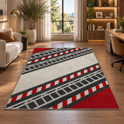 Fire Ladder Stripe rug in a living room with a desk and large windows