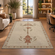 Minimalist Firefighter Line Art rug in a living room with a desk and large windows