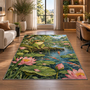 frog fishing at the pond rug in a living room with a desk and large windows