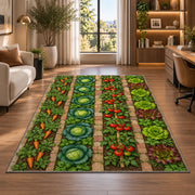 Vegetable Garden Rug in a living room with a desk and large windows