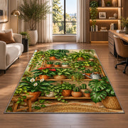 Houseplant Shelf Rug in a living room with a desk and large windows