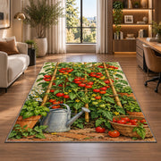 Tomato Garden Rug in a living room with a desk and large windows