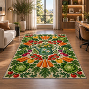 Vegetable Mandala Rug in a living room with a desk and large windows
