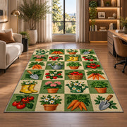 Checkered Garden Rug in a living room with a desk and large windows