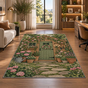 Garden Shed Rug in a living room with a desk and large windows
