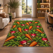 Carrot and Radish Rug in a living room with a desk and large windows