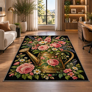 Watering Can Floral Rug in a living room with a desk and large windows