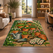 Terracotta Pots Rug in a living room with a desk and large windows