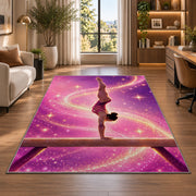 Gymnastics Balance Beam Rug in a living room with a desk and large windows