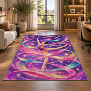 Rhythmic Gymnastics Ribbon Rug in a living room with a desk and large windows