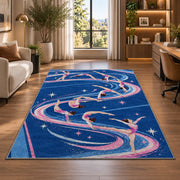 Gymnastics Tumbling Rug in a living room with a desk and large windows