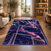 Uneven Bars Gymnastics Rug in a living room with a desk and large windows