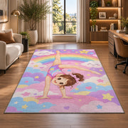 Cute Little Gymnast Rug in a living room with a desk and large windows