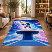 Gymnastics Vault Rug in a living room with a desk and large windows