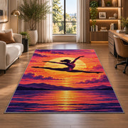 Gymnast Sunset Leap Rug in a living room with a desk and large windows