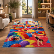 Kids Gymnastics Gym Rug in a living room with a desk and large windows
