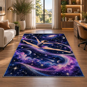 Galaxy Gymnast Rug in a living room with a desk and large windows