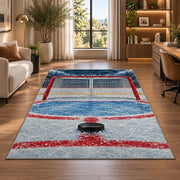 Hockey Goal Front View rug in a living room with a desk and large windows