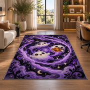 Cute ghost purple swirl area rug in a bright home office