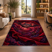 Cute bat red velvet vortex area rug in a bright home office