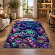 Cute octopus cosmic vortex area rug in a bright home office
