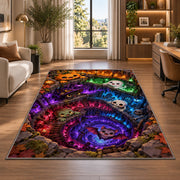 Neon underworld cave vortex area rug in a bright home office