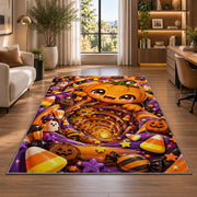 Cute pumpkin candy tunnel area rug in a bright home office
