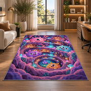 Cute fluffy monster crystal cave area rug in a bright home office