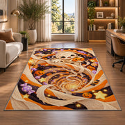 Cute mummy orange swirl area rug in a bright home office