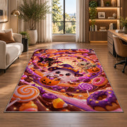 Cute ghost witch candy swirl area rug in a bright home office