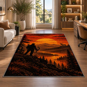 Bowhunter Sunset rug in a living room with a desk and large windows