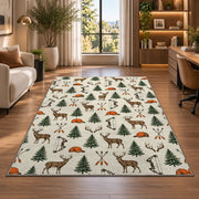 Hunting Icons Pattern rug in a living room with a desk and large windows