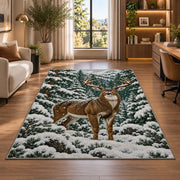 Winter Buck rug in a living room with a desk and large windows